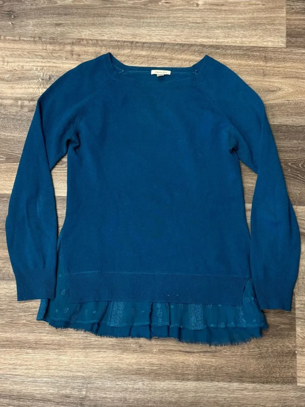 Garnet Hill Cashmere Flounce Trim Sweater Blue Women’s Small